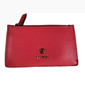 Pink Pebbled Leather Zip Card Case Wallet with ID Window